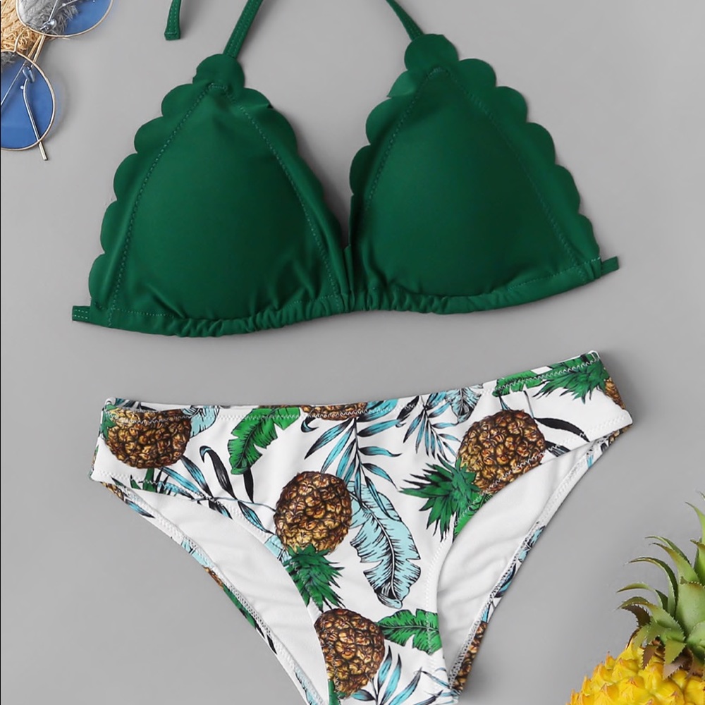 halter top & army green bottom bikini set